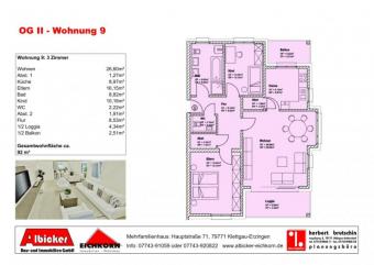 3 Zi. 2. OG mit Loggia + Balkon ca. 92 m² - Wohnung 9 - Hauptstr. 71, 79771 Klettgau-Erzingen - Neubau Wohnung kaufen 79771 Klettgau Bild mittel